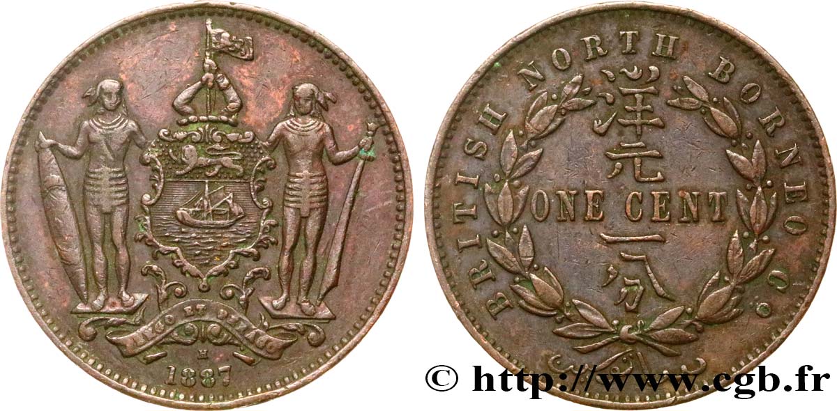 MALASIA - BORNEO SEPTENTRIONAL BRITÁNICO 1 Cent Compagnie britannique du Nord-Bornéo 1887 Heaton MBC+ 