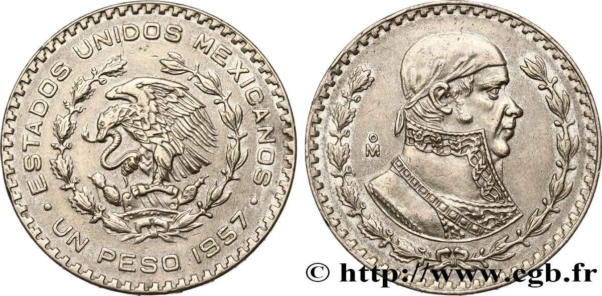 MEXICO 1 Peso Jose Morelos y Pavon 1957 Mexico XF 