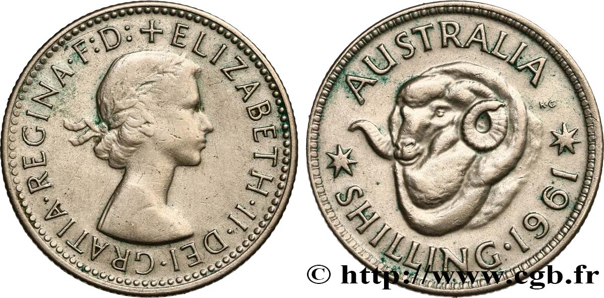 AUSTRALIE 1 Shilling Elisabeth II / bélier 1961  TTB 