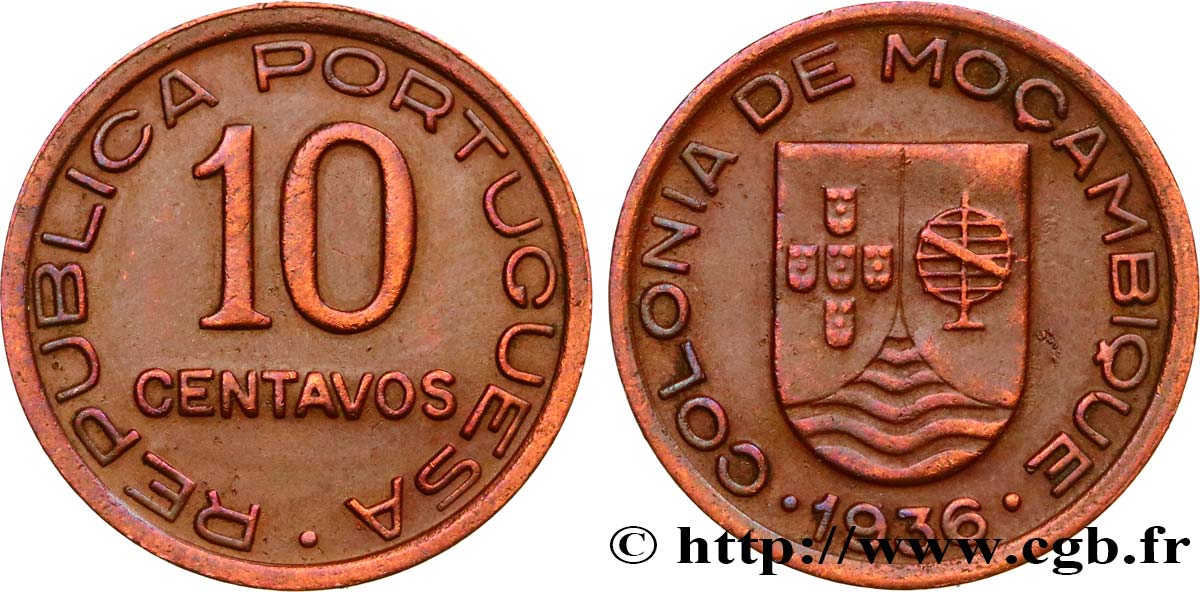 MOZAMBIQUE 10 Centavos colonie portugaise du Mozambique 1936  TTB 