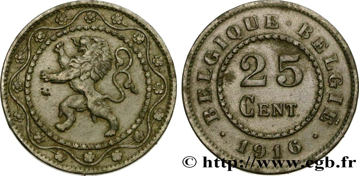 BELGIUM 25 Centimes 1916  AU 
