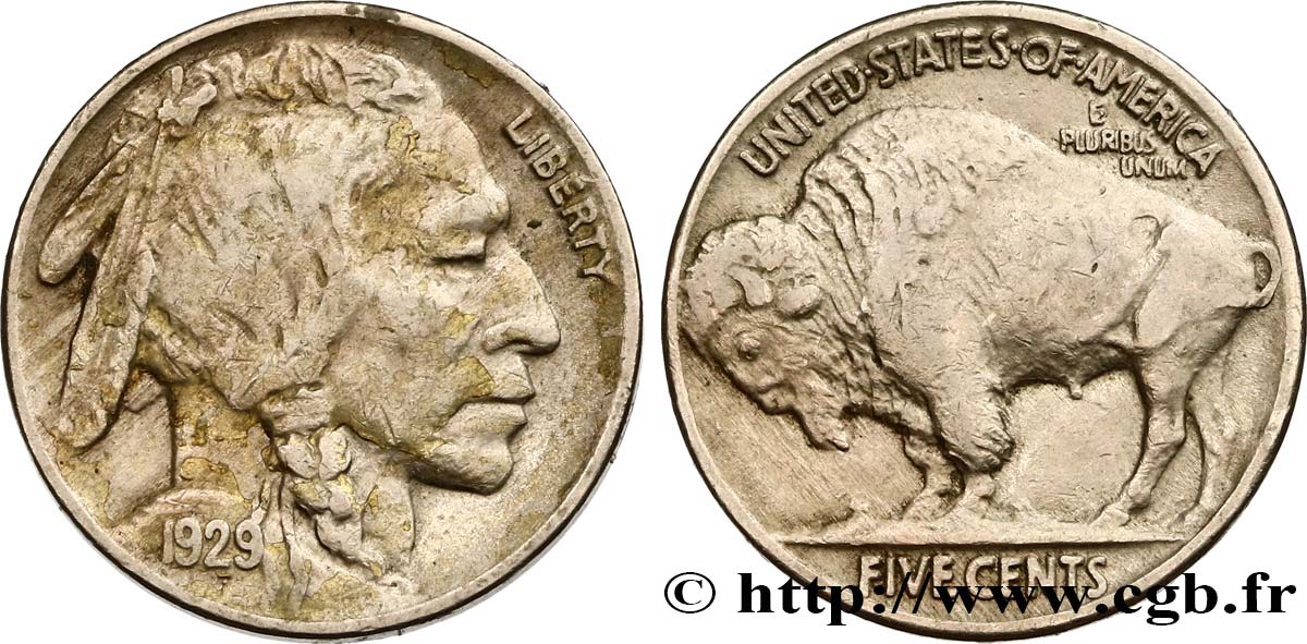 UNITED STATES OF AMERICA 5 Cents Tête d’indien ou Buffalo 1929 Philadelphie XF 