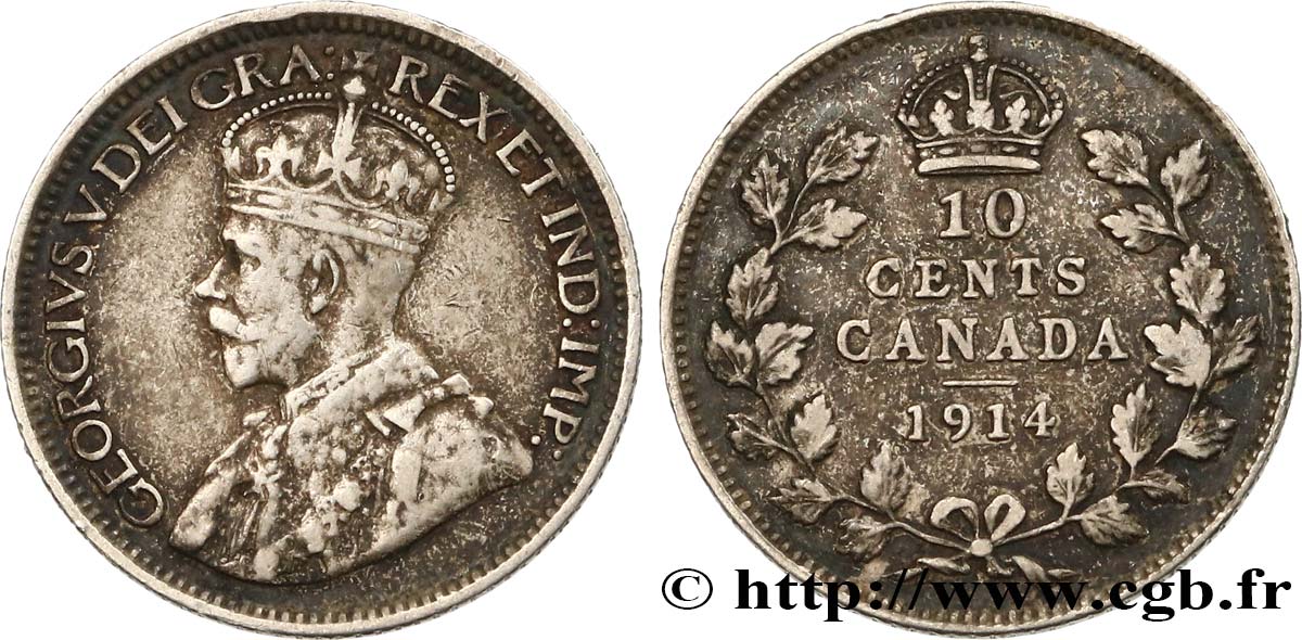 CANADA 10 Cents Georges V 1914  TTB 
