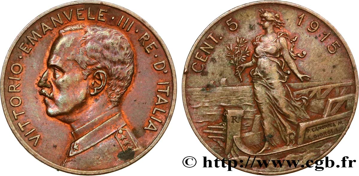 ITALIE 5 Centesimi Victor Emmanuel III 1915 Rome - R TTB+