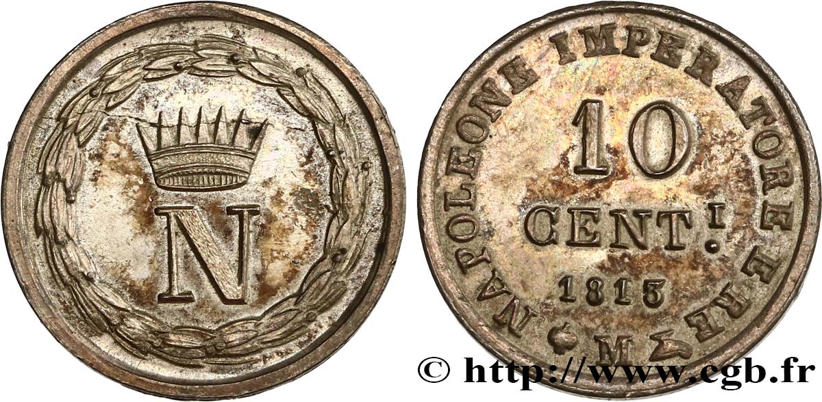 ITALY - KINGDOM OF ITALY - NAPOLEON I 10 Centesimi 1813 Milan XF/AU 