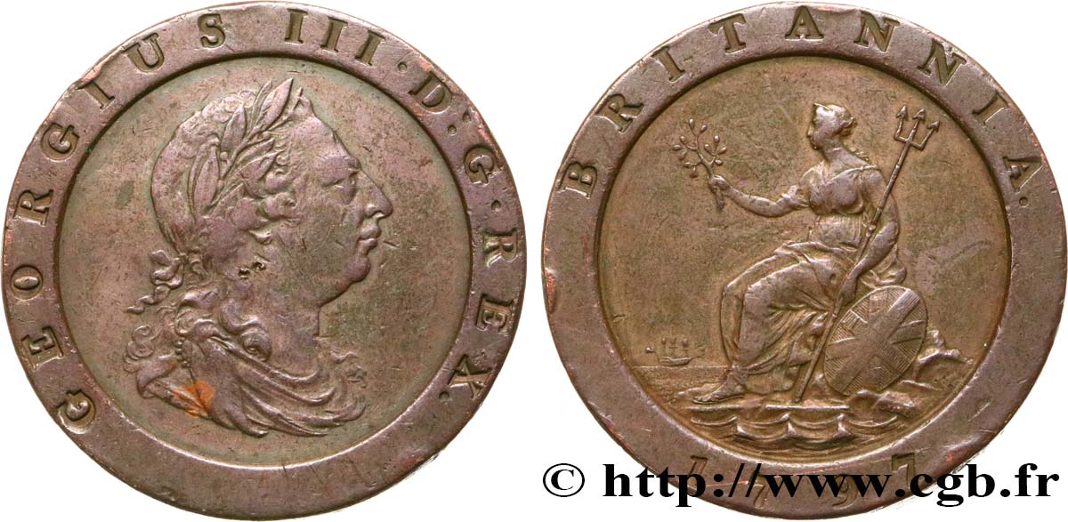 ROYAUME-UNI 2 Pence Georges III 1797 Soho TTB+ 