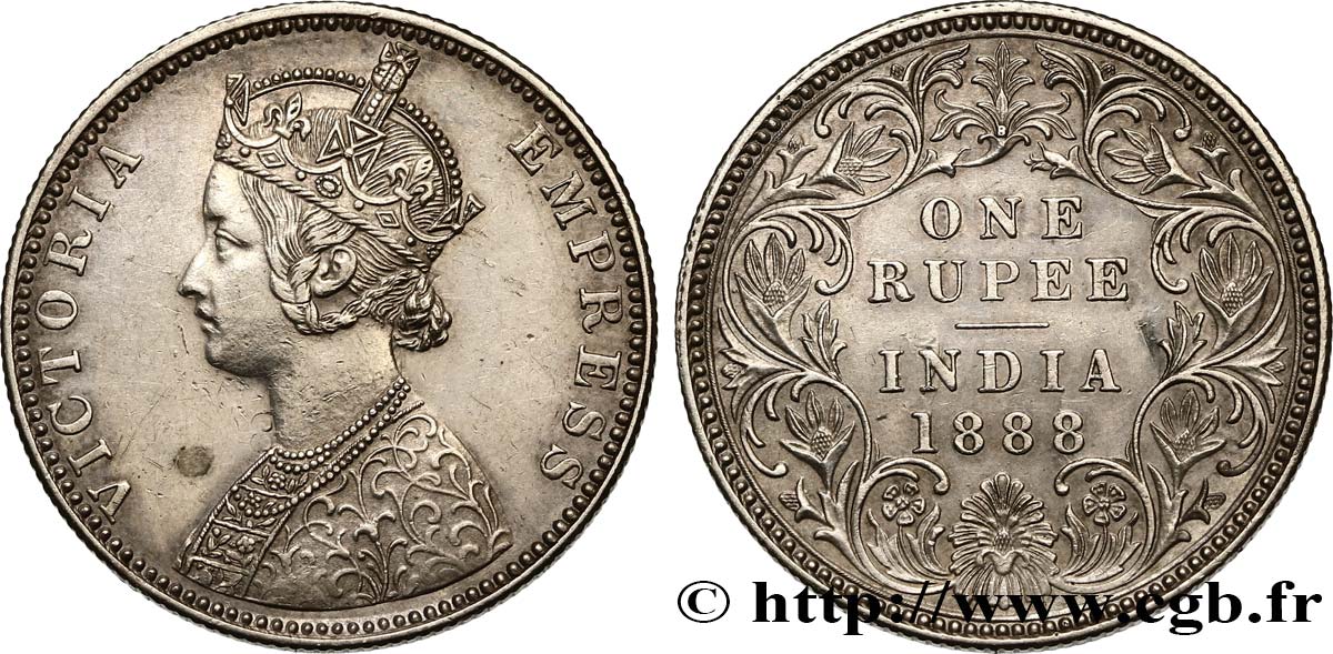 BRITISH INDIA 1 Roupie Victoria 1888  Bombay AU/AU 