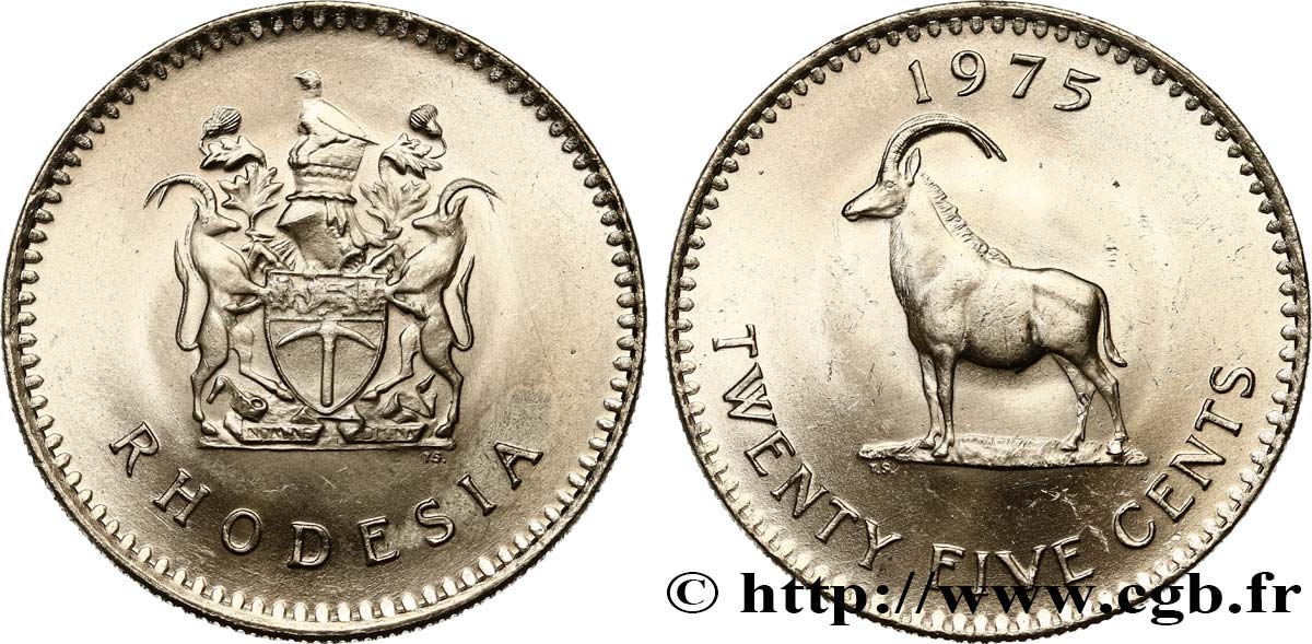 RHODESIA 25 Cents 1975 MS