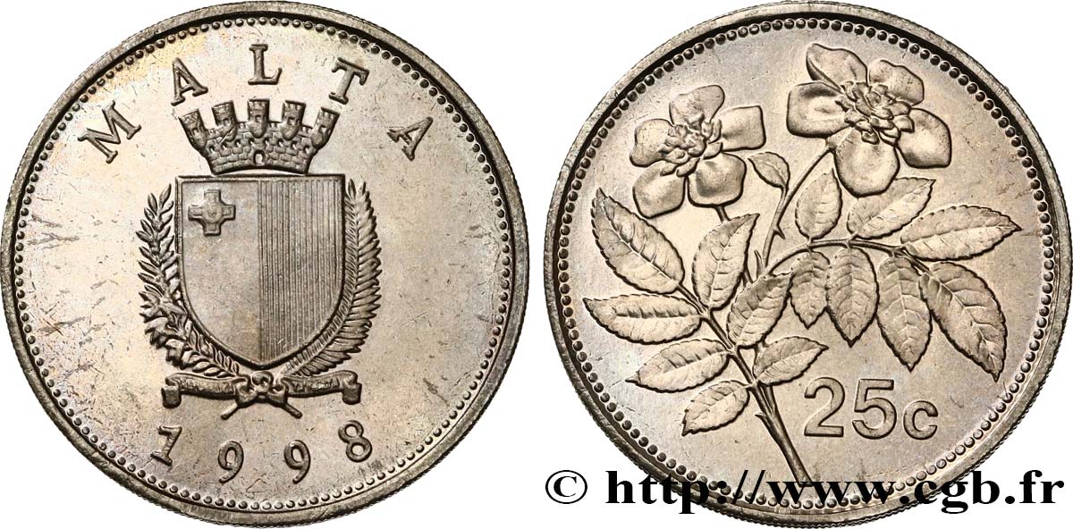 MALTE 25 Cents emblème / fleur 1998  SPL 