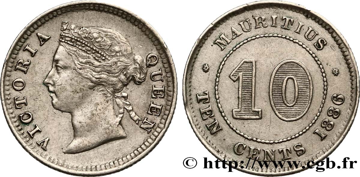 ÎLE MAURICE 10 Cents Victoria 1886  TTB 