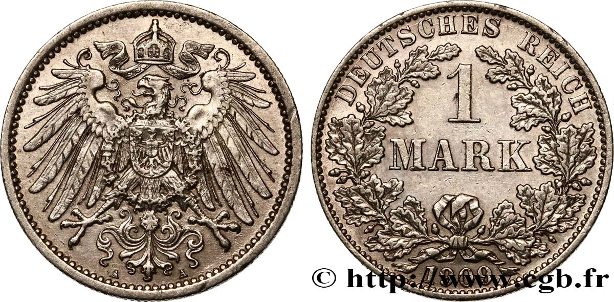 ALLEMAGNE 1 Mark Empire aigle impérial 2e type 1909 Berlin SUP 