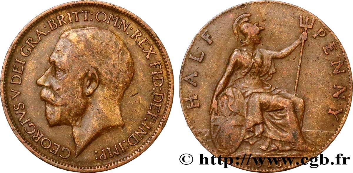 ROYAUME-UNI 1/2 Penny Georges V 1915  TB+ 