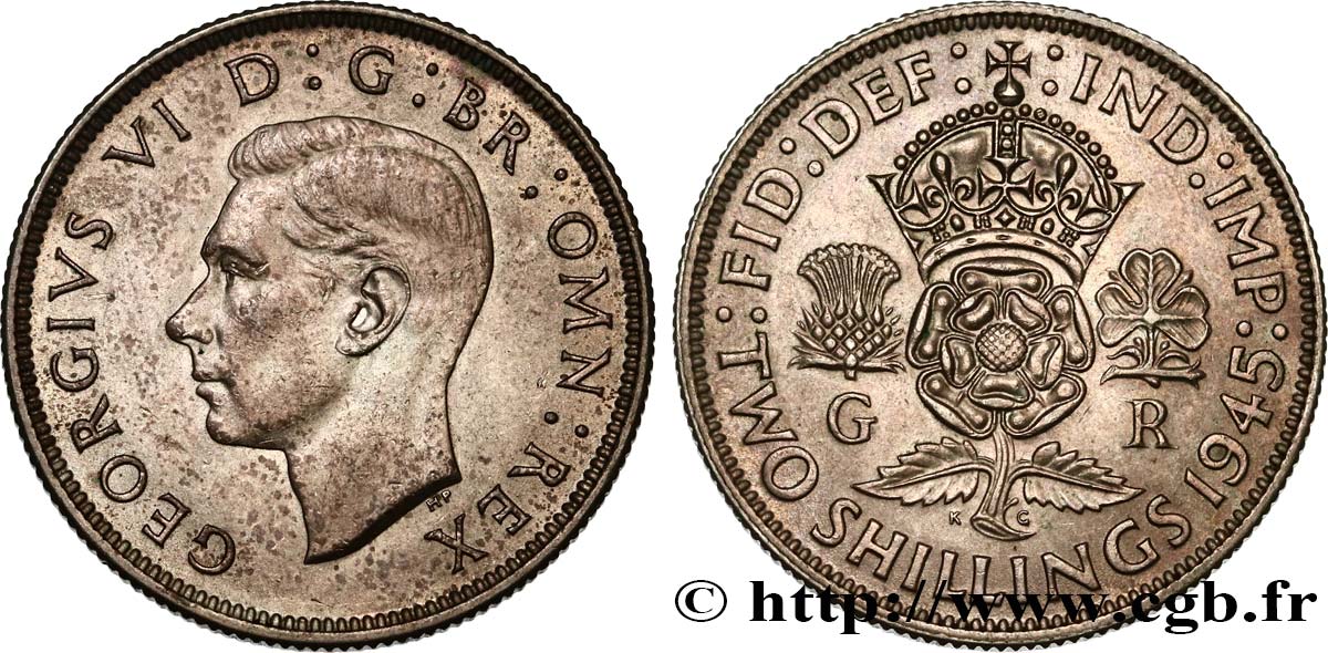 ROYAUME-UNI 1 Florin (2 Shillings) Georges VI 1945  SUP 