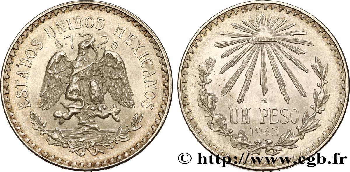 MEXIQUE 1 Peso 1943 Mexico SPL 