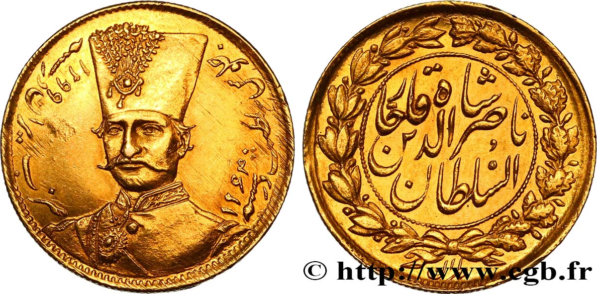 PERSIA - NASR ED-DIN SHAH Toman  1881/1882 Téhéran AU/AU 