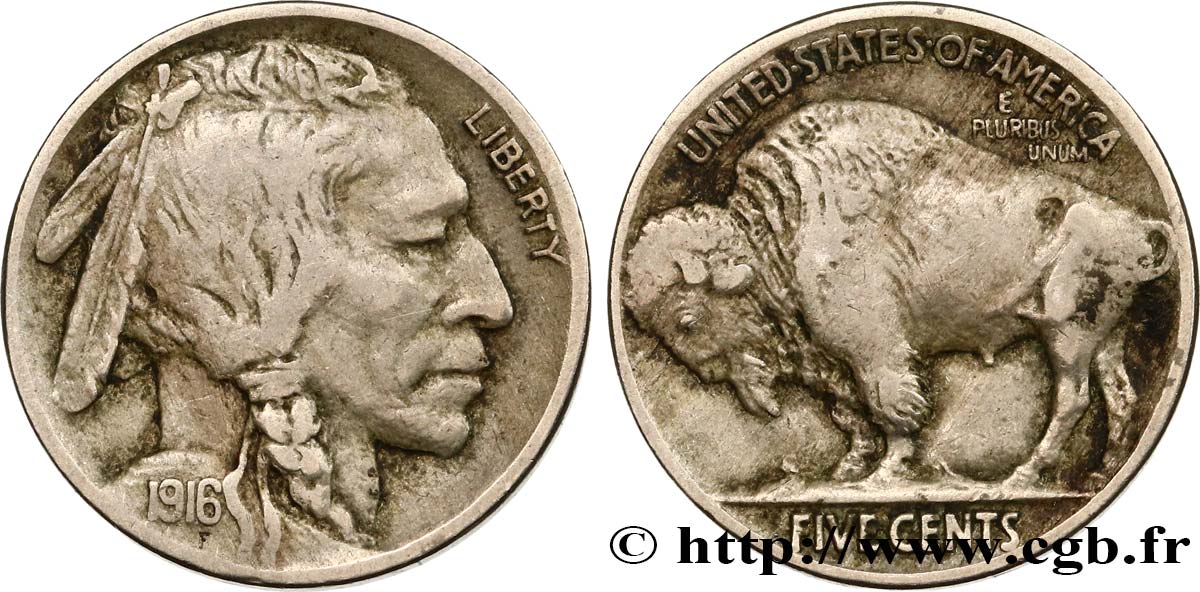 UNITED STATES OF AMERICA 5 Cents Tête d’indien ou Buffalo 1916 Philadelphie XF 