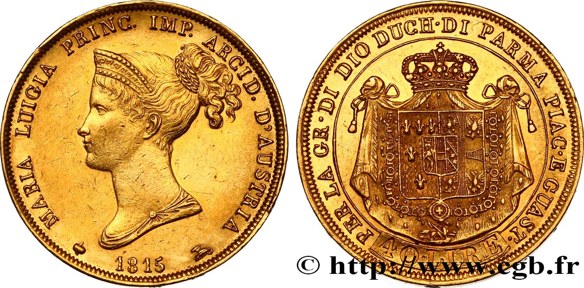 ITALIA - DUCADO DE PARMA PIACENZA Y GUASTALLA - MARÍA LUISA DE AUSTRIA 40 Lire 1815 Milan MBC+/EBC 