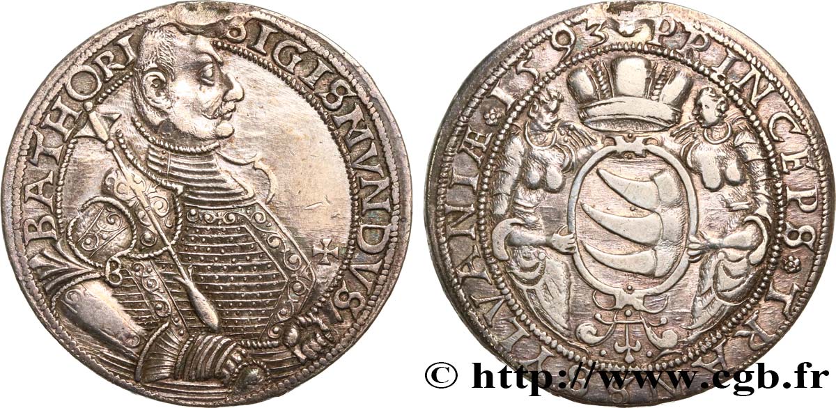 ROMANIA - TRANSYLVANIA - SIGISMUND I BÁTHORY Thaler 1593 Nagybanya XF 