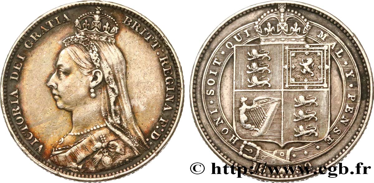 ROYAUME-UNI 1 Shilling Victoria “buste large du jubilé” 1890  TTB 
