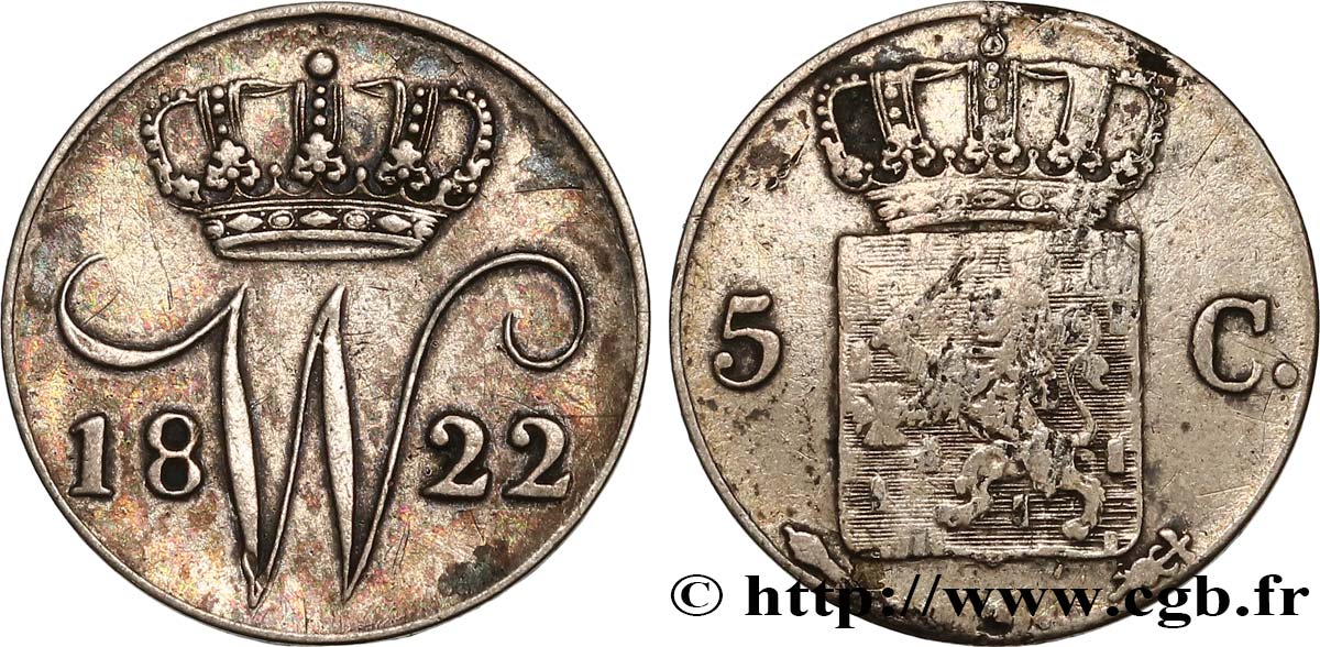 ROYAUME DES PAYS-BAS - GUILLAUME Ier 5 Cents  1822 Utrecht fSS/S 