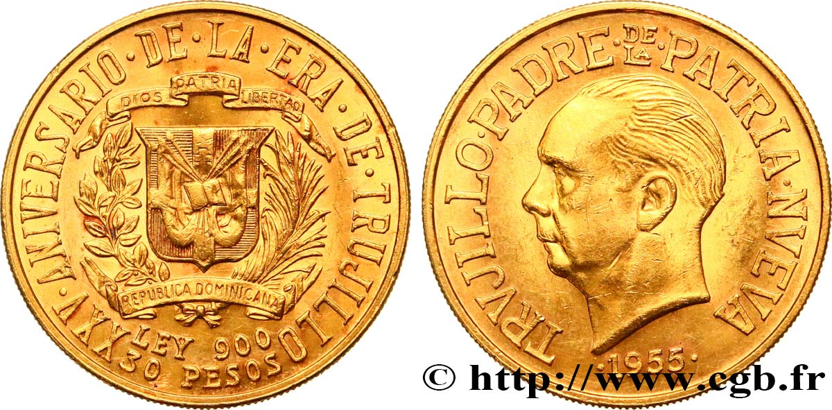RÉPUBLIQUE DOMINICAINE 30 Pesos, 25e anniversaire du régime 1955  VZ 