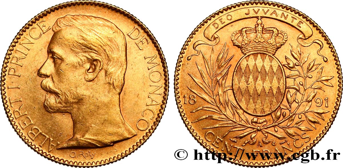MONACO - PRINCIPAUTÉ DE MONACO - ALBERT Ier 100 Francs or 1891 Paris TTB+/SUP 