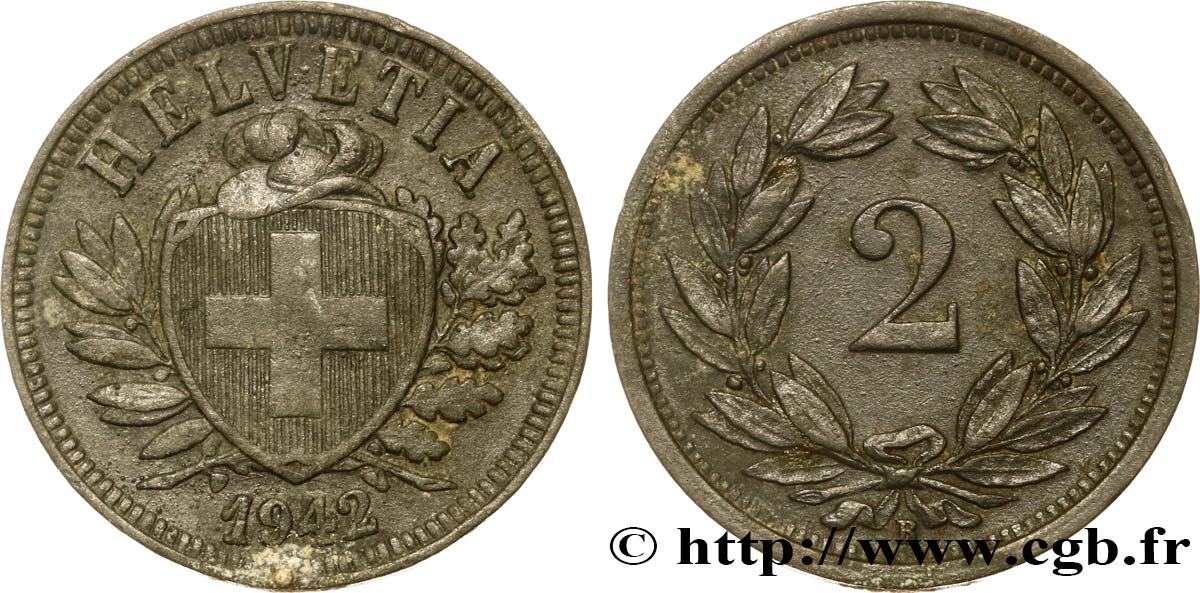 SWITZERLAND 2 Centimes (Rappen) croix suisse 1942 Berne AU