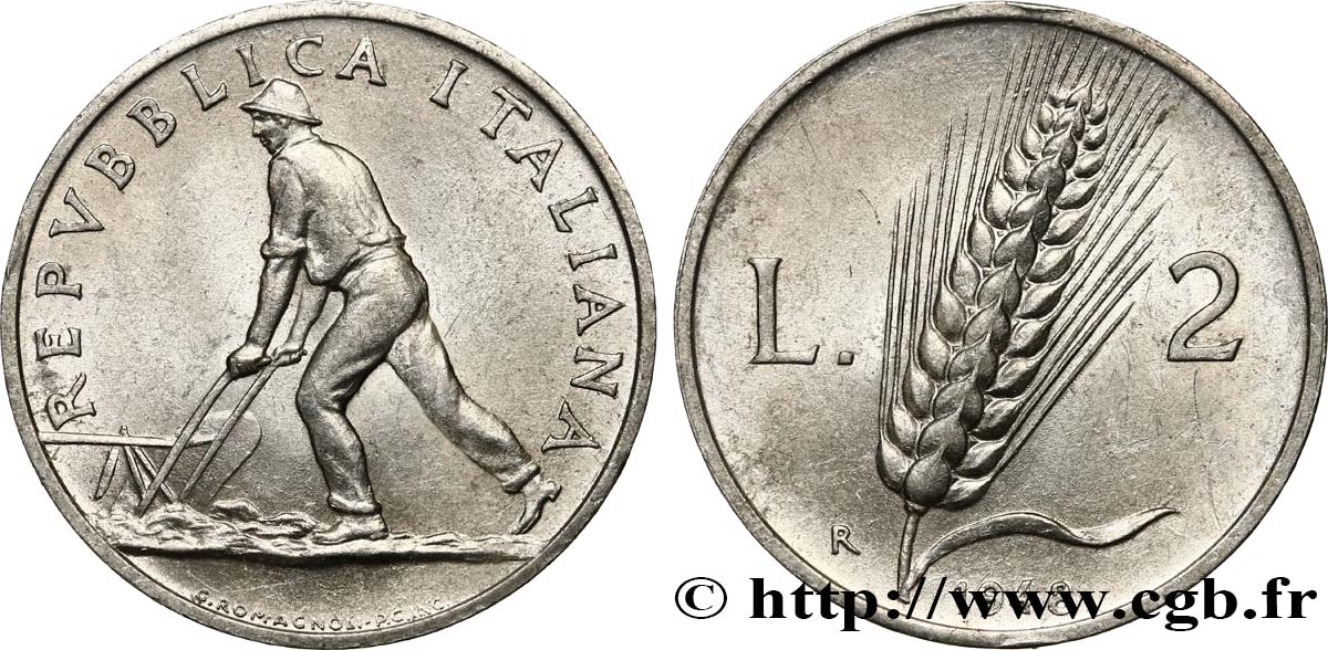 ITALY 2 Lire laboureur 1948 Rome - R AU