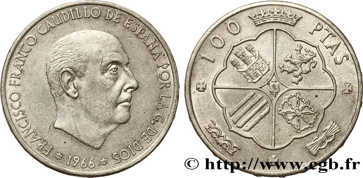 SPAIN 100 Pesetas Francisco Franco (1968 dans les étoiles) 1966 AU