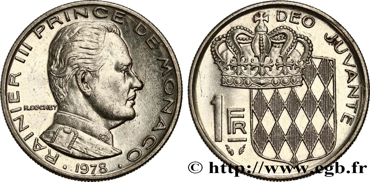 MONACO 1 Franc Rainier III / écu couronné 1978 Paris AU
