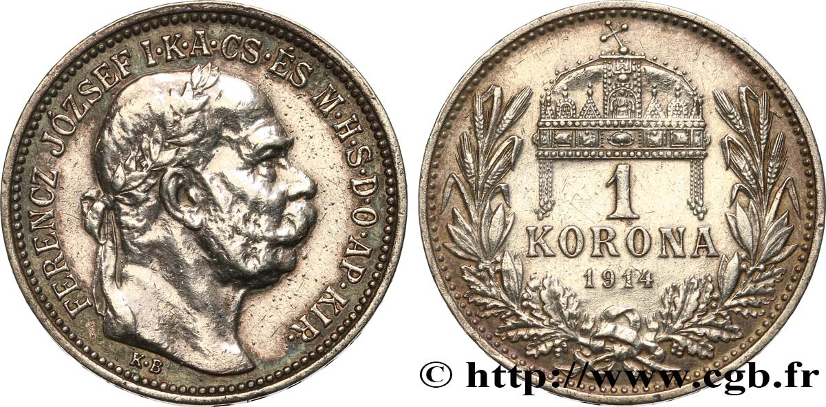 HUNGARY 1 Korona François-Joseph 1914 Kremnitz AU