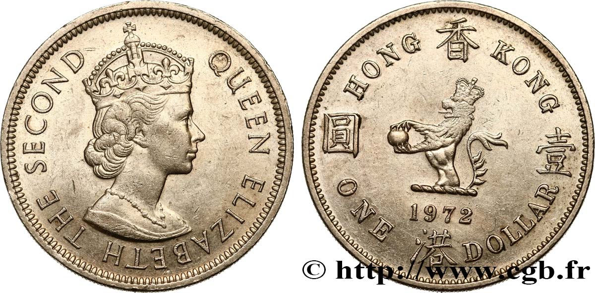 HONG KONG 1 Dollar Elisabeth II couronnée 1972 AU