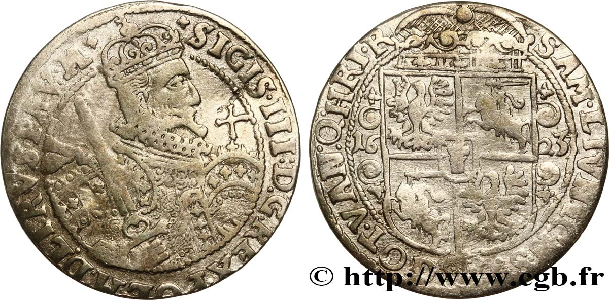 POLAND 1/4 de thaler Sigismond III Vasa 1623 Cracovie VF 