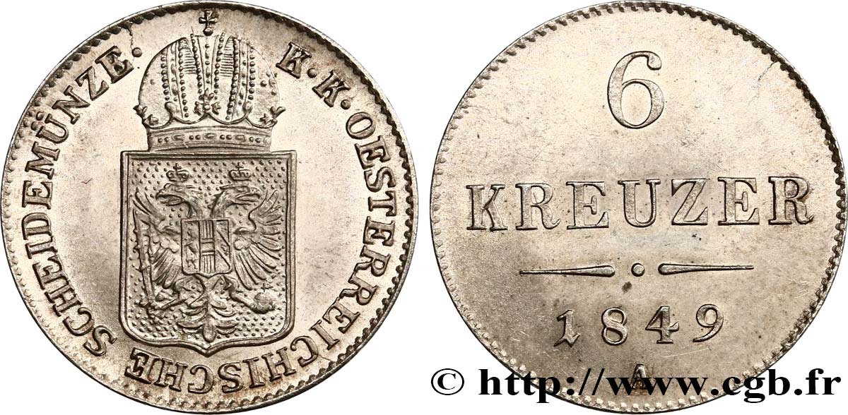 AUSTRIA 6 Kreuzer 1849 Vienne MS 