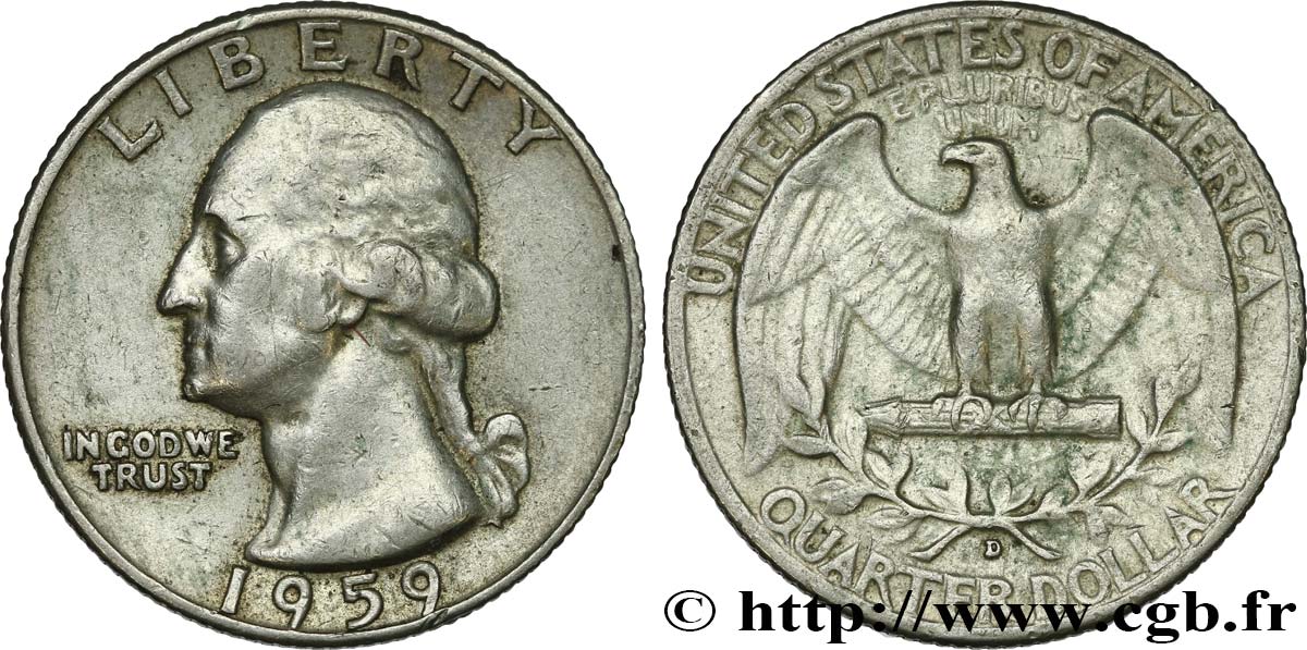 ÉTATS-UNIS D AMÉRIQUE 1/4 Dollar Georges Washington 1959 Denver - D TTB 
