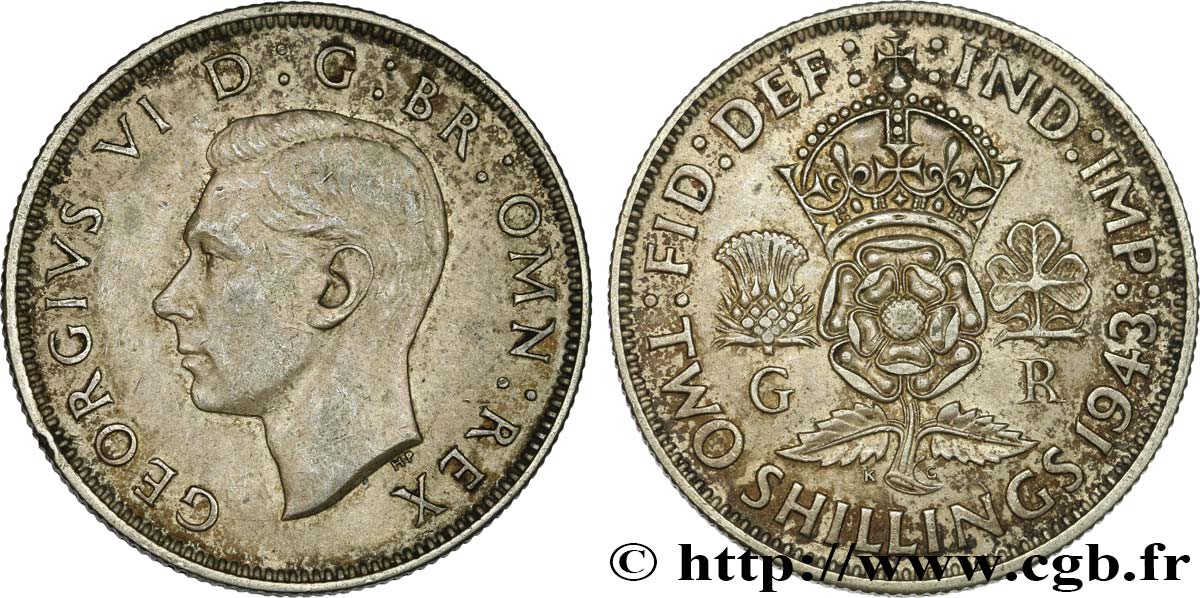 ROYAUME-UNI 1 Florin (2 Shillings) Georges VI 1943  SUP 