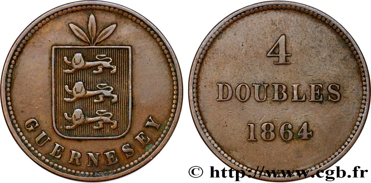 GUERNESEY 4 Doubles armes du baillage de Guernesey 1864  TTB 