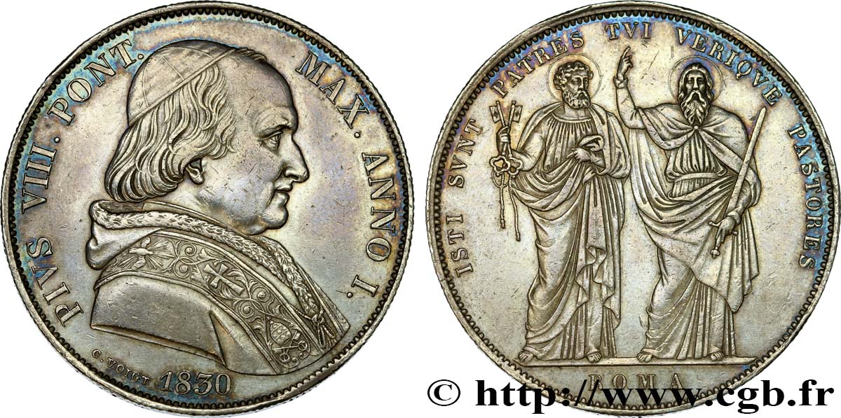 ITALY - PAPAL STATES - PIUS VIII (Francesco Castiglioni) Scudo 1830 Roma AU 