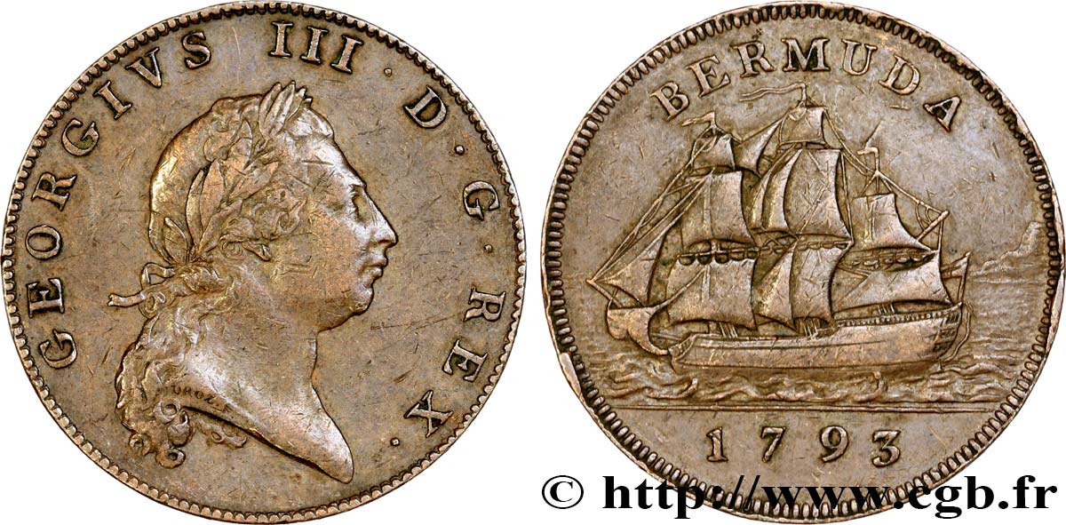 BERMUDES 1 Penny Georges III 1793  TTB 