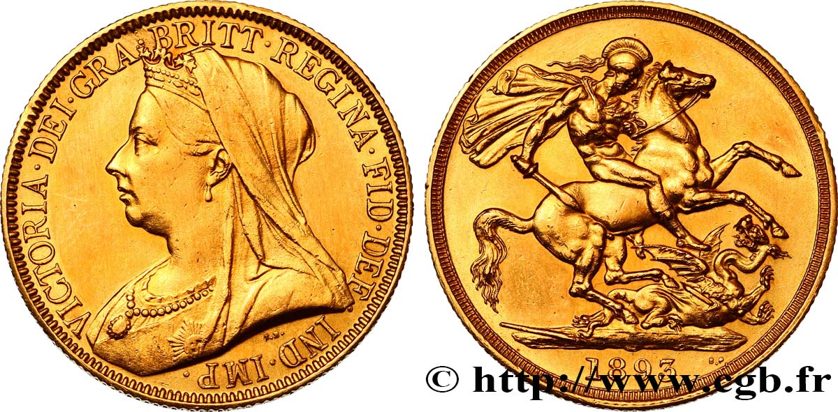 ROYAUME-UNI 2 Pounds (2 Livres) Victoria “Old Head” 1893 Londres SUP