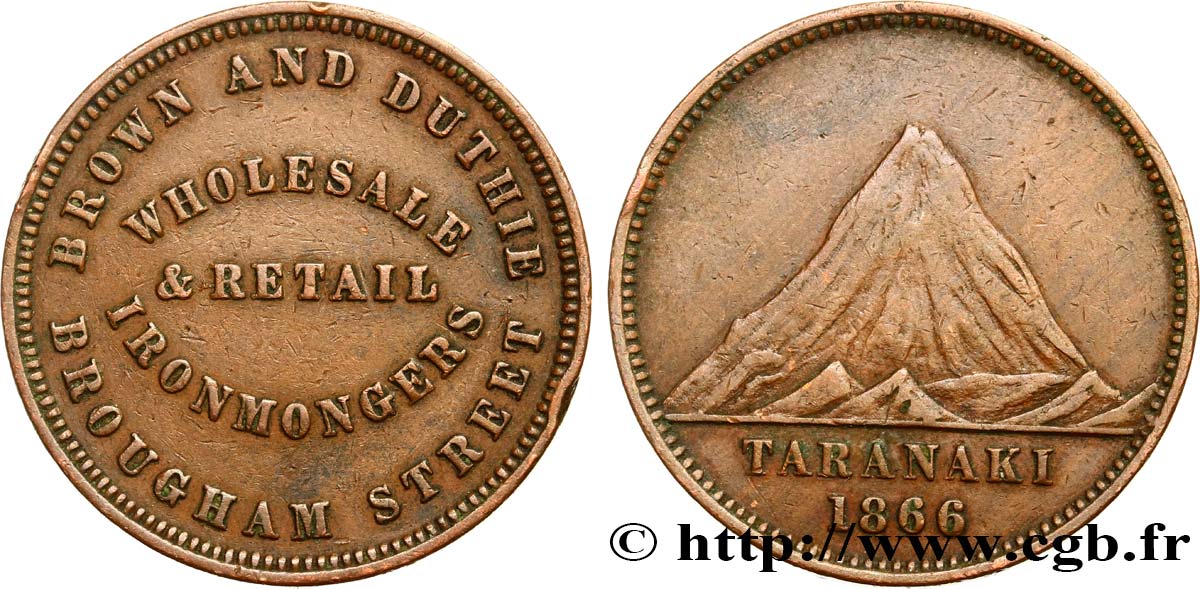 NEW ZEALAND 1 Penny Brown & Duthie -  New Plymouth 1866  XF 