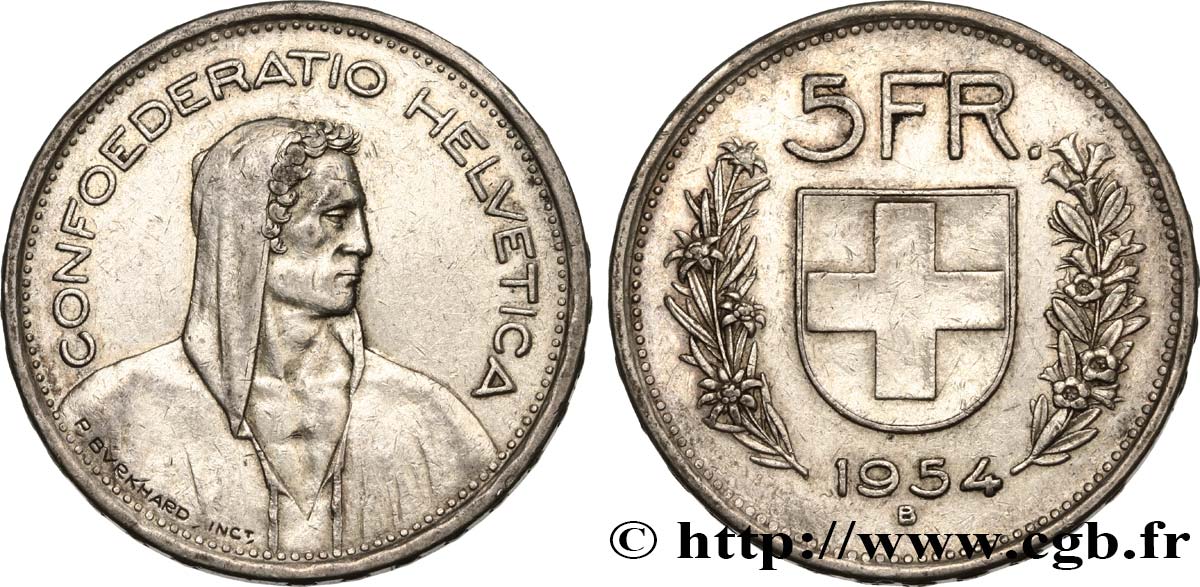 SUISSE 5 Francs Berger des alpes 1954 Berne TTB