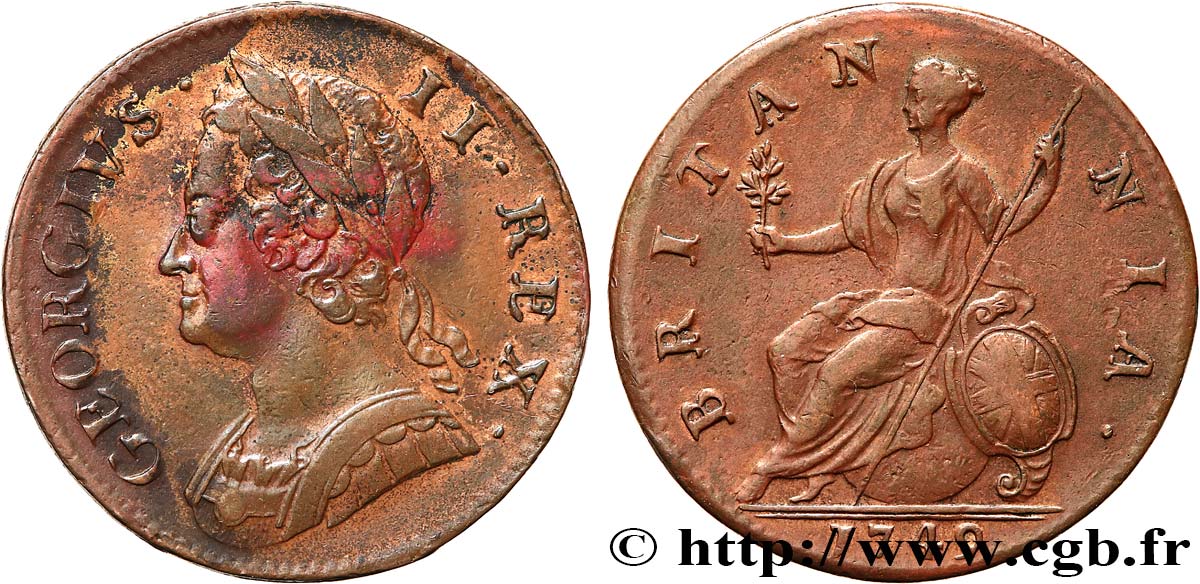 GRANDE-BRETAGNE - GEORGES II 1/2 Penny  1749  TTB 