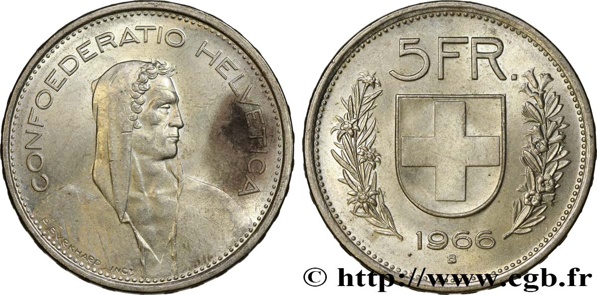 SUISSE 5 Francs Berger des alpes 1966 Berne SPL