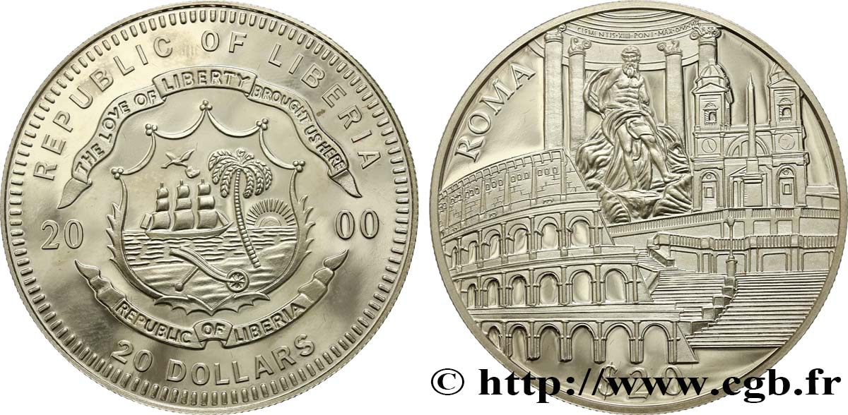 LIBERIA 20 Dollars Proof Monuments de Rome 2000  SPL 
