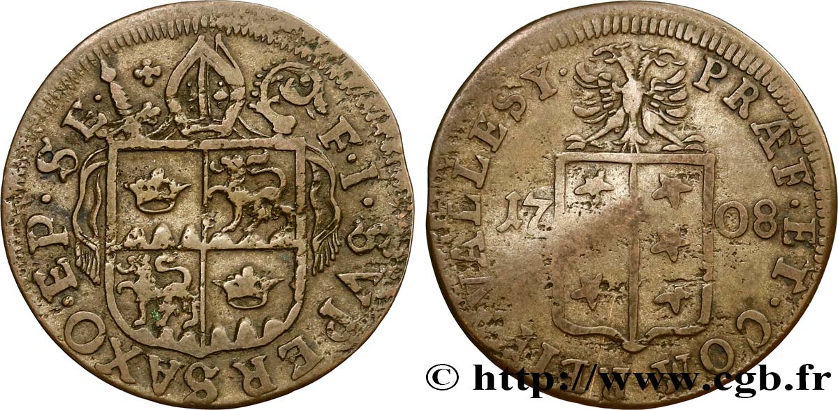 SWITZERLAND - CANTON OF VALAIS 1/2 Batzen canton du Valais (Sitten) frappe au nom de l’évêque François-Joseph Supersaxo 1708 VF