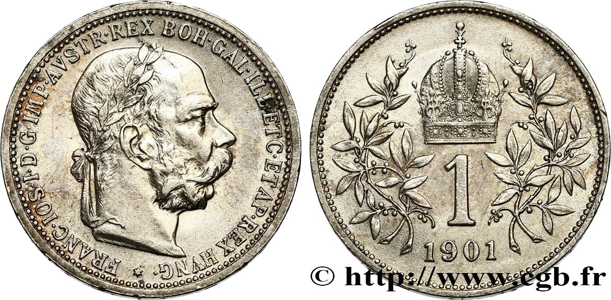 AUSTRIA 1 Corona François-Joseph Ier tête laurée 1901  AU 