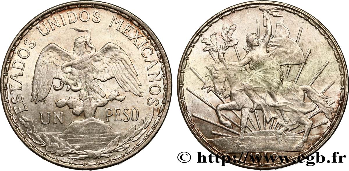 MEXIQUE 1 Peso Liberté à cheval  1910 Mexico SUP 
