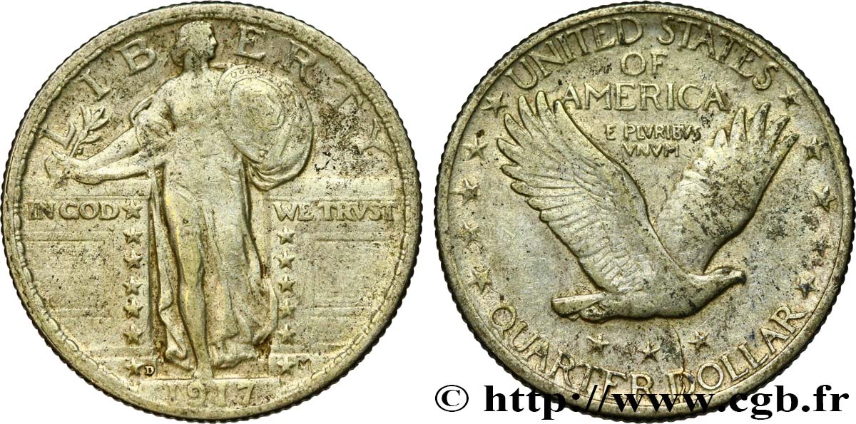 ÉTATS-UNIS D AMÉRIQUE 1/4 Dollar Liberty 1917 Denver TB+