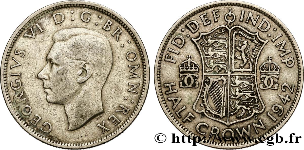 UNITED KINGDOM 1/2 Crown Georges VI 1942 VF